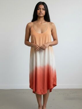 Knox Rose Womens Coral Ombre Sleeveless Midi Sun Dress Sz M Resort Beach Boho
